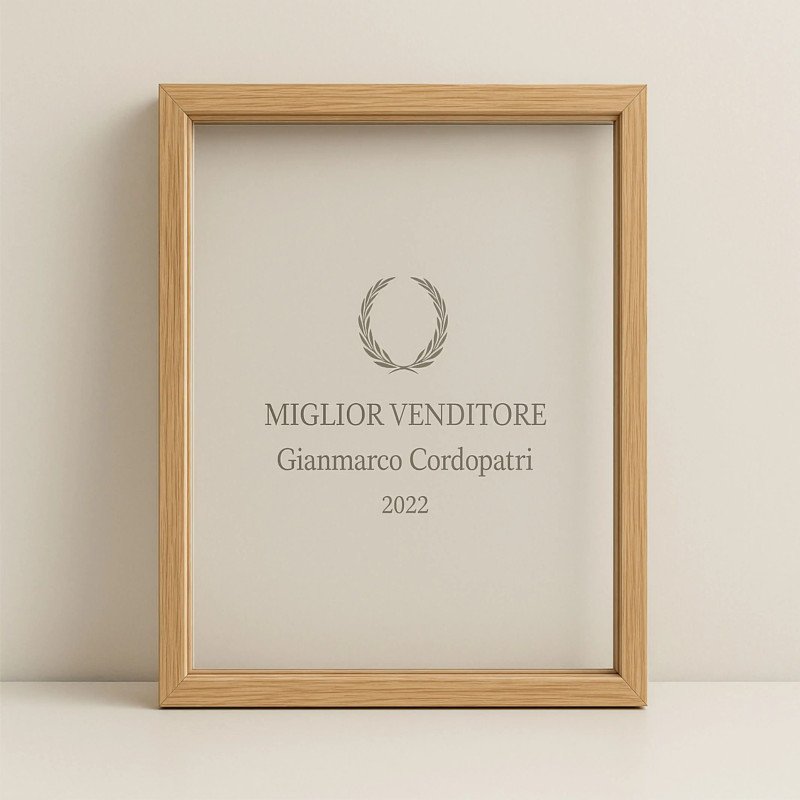 Targa premio con cornice in legno