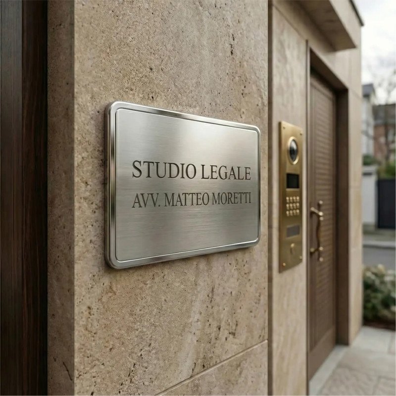 Targa in alluminio satinato bordo lucido stondato