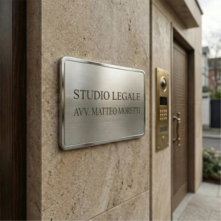 Targa in alluminio satinato bordo lucido stondato