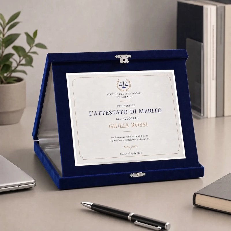 Targa commemorativa astuccio scatolato