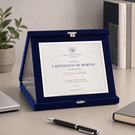 Targa Commemorativa con Astuccio Scatolato in Velluto Blu | Ordina