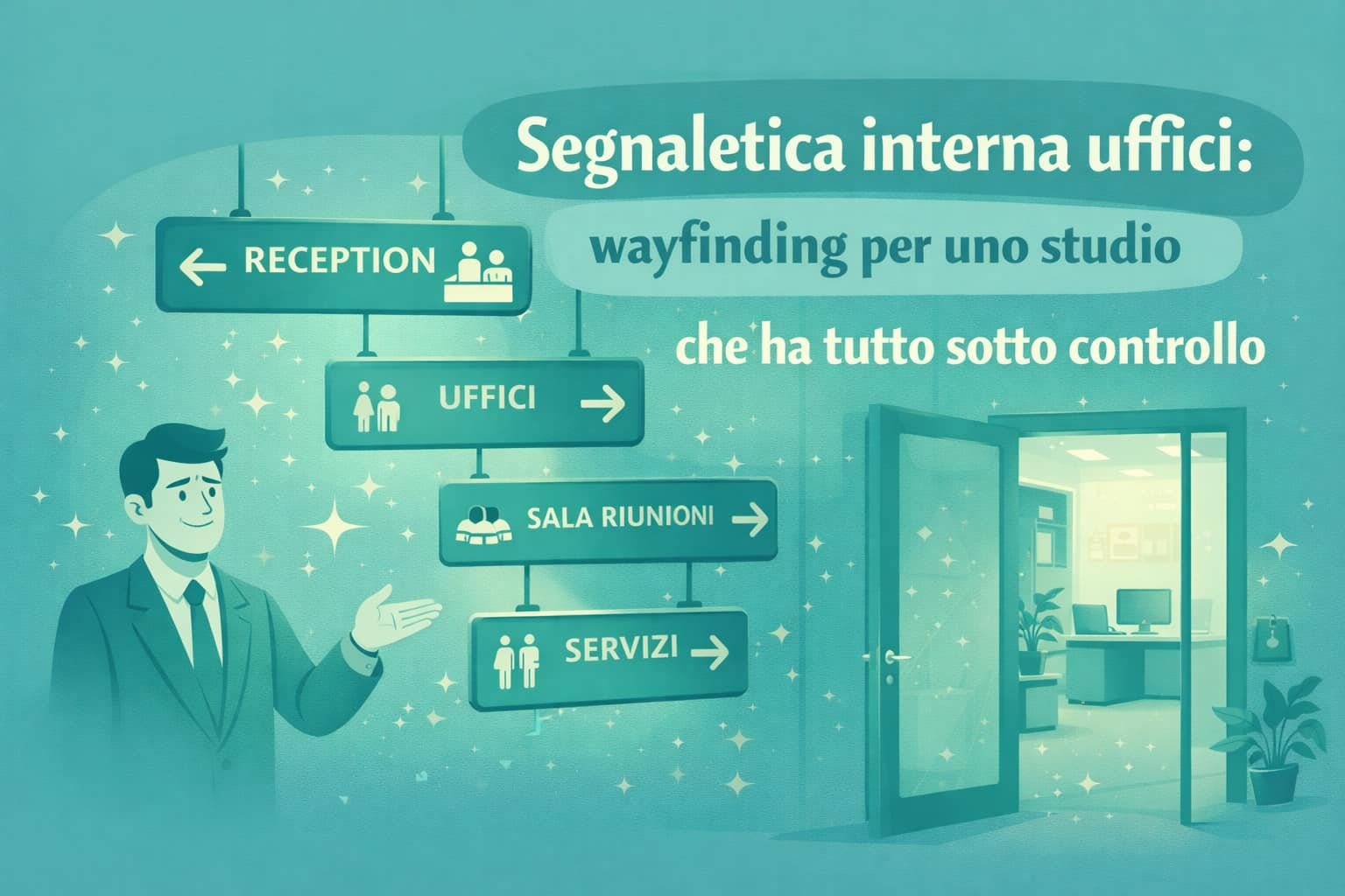 Segnaletica interna uffici: wayfinding per uno studio che ha tutto sotto controllo
