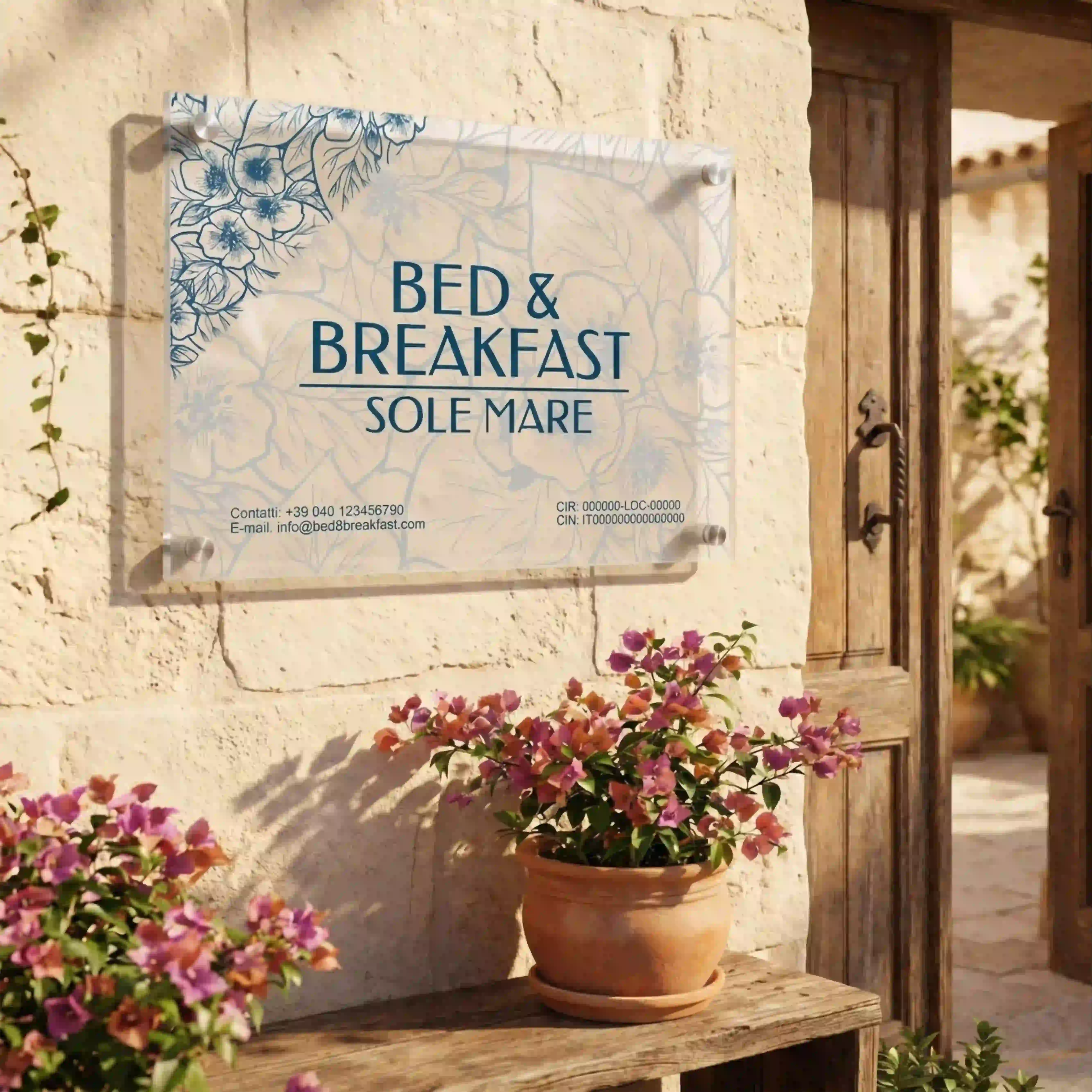 Targa in plexiglass per B&B e Casa Vacanze Blue flower